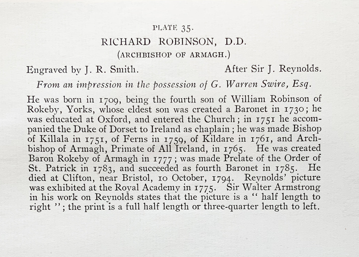 Antique Mezzotint “RICHARD ROBINSON, D.D”