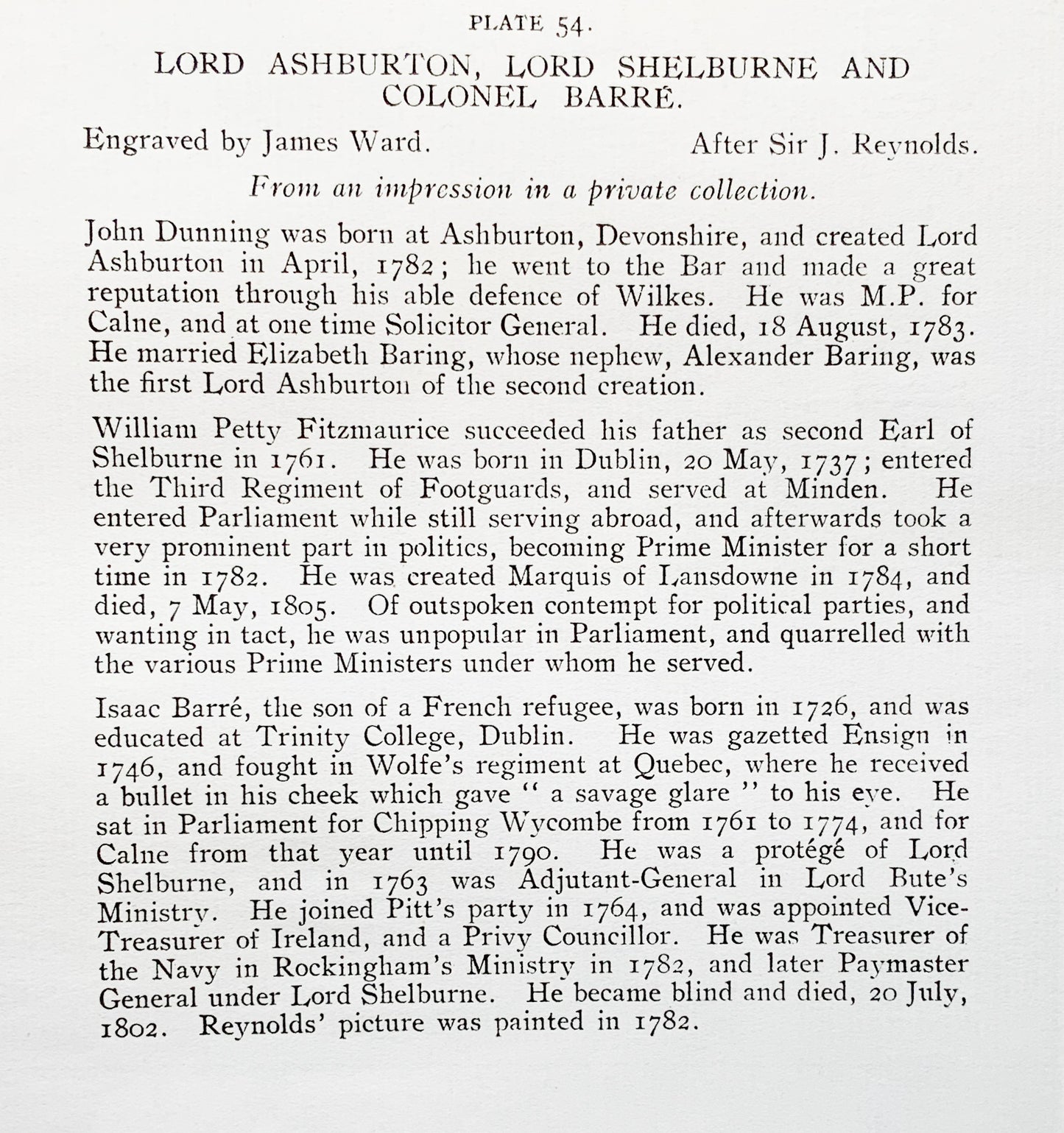 Antique Mezzotint “LORS ASHBURTON, LORD SHELBURNE AND COLONEL BARRÉ”