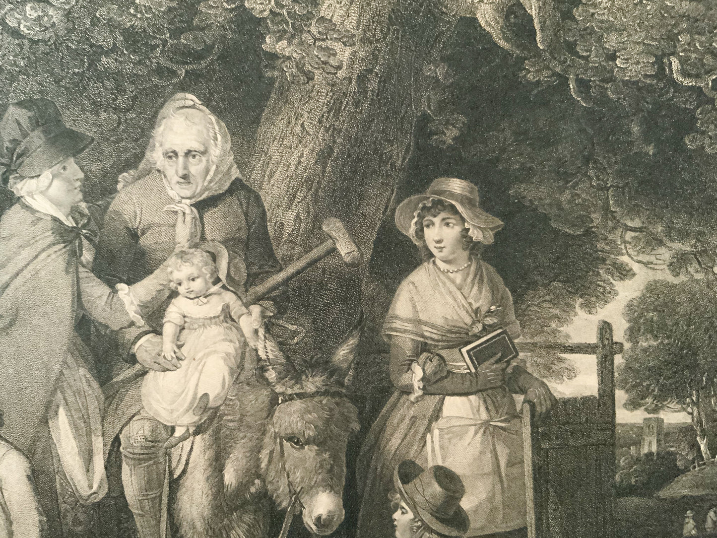 Antique Engraving “SUNDAY MORNING COTTAGE FAMILY GOING TO CHURCH “