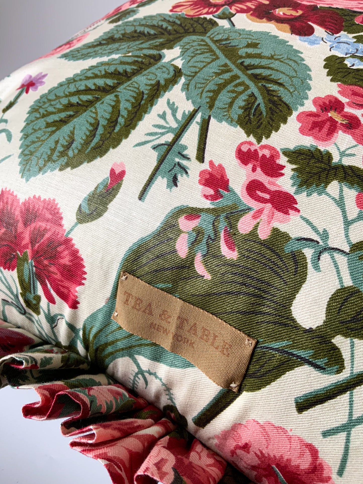 Chintz Pillow with Traditional Ruffle and Piping 20”x20”