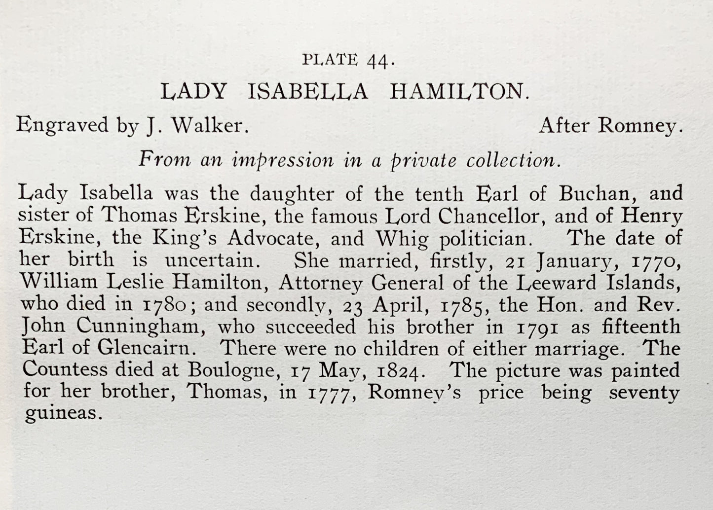 Antique Mezzotint “LADY ISABELLA HAMILTON”