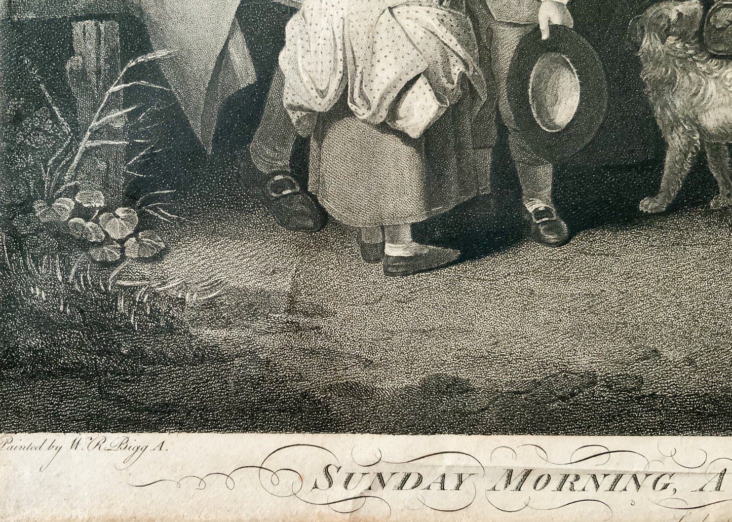 Antique Engraving “SUNDAY MORNING COTTAGE FAMILY GOING TO CHURCH “