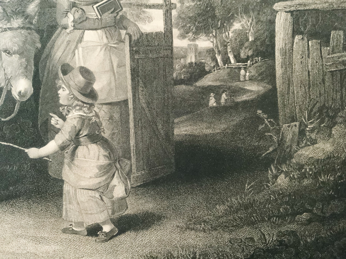 Antique Engraving “SUNDAY MORNING COTTAGE FAMILY GOING TO CHURCH “