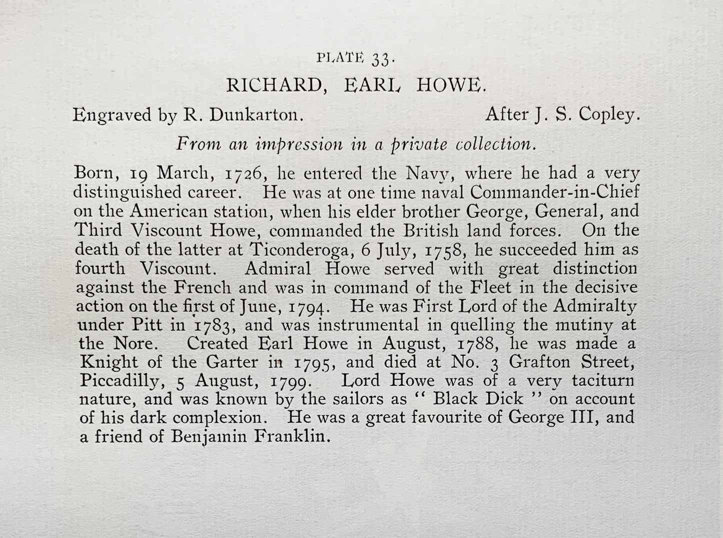 Antique Mezzotint “RICHARD, EARL HOWE”