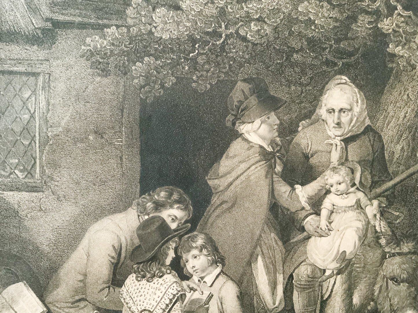 Antique Engraving “SUNDAY MORNING COTTAGE FAMILY GOING TO CHURCH “