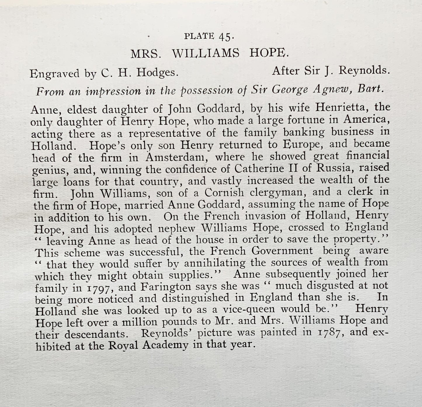 Antique Mezzotint “ MRS. WILLIAMS HOPE”