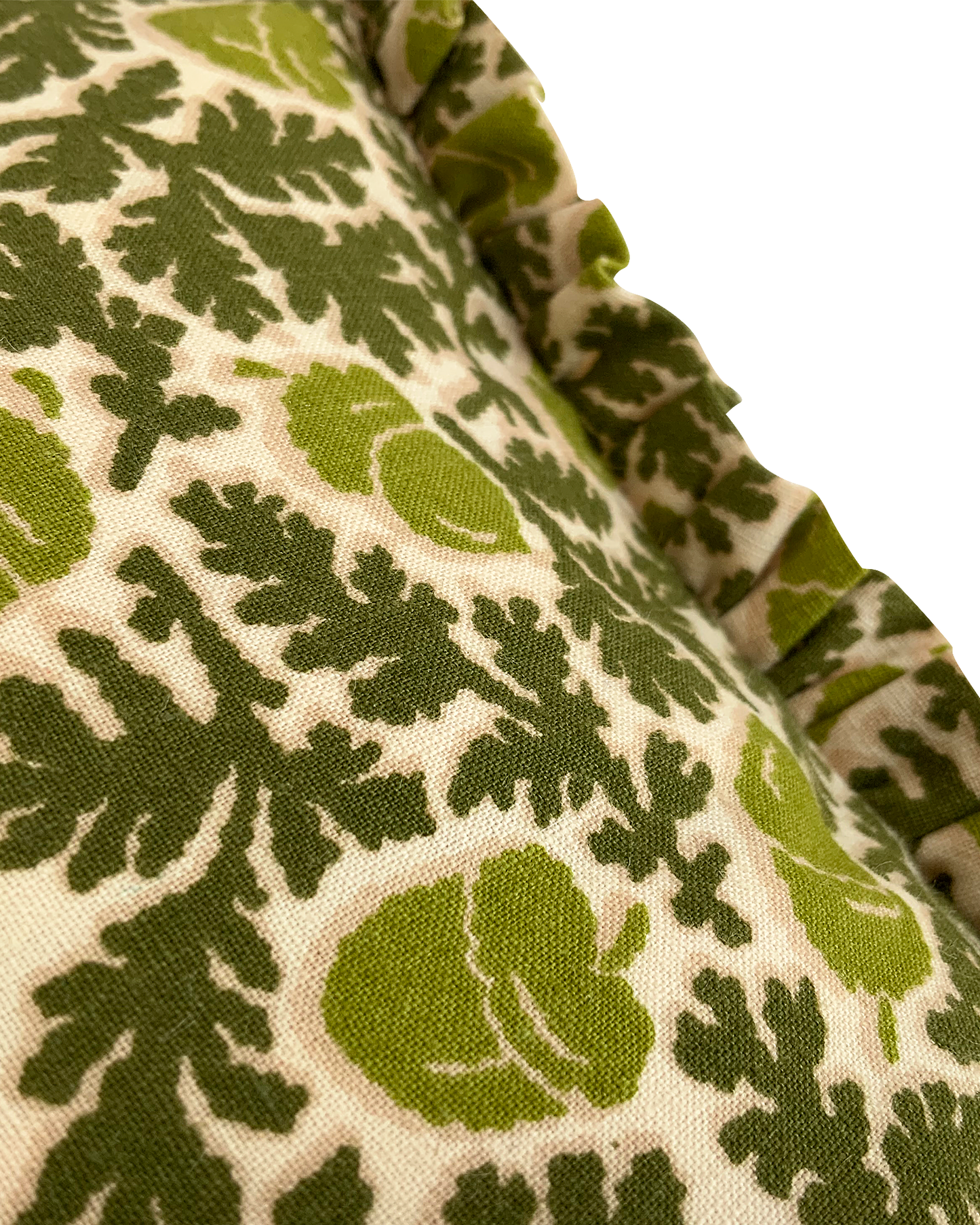Cushion in “Acorn” Print with Ruffles in green/chartreuse