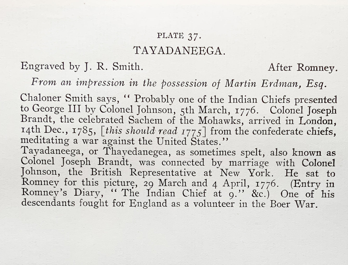 Antique Mezzotint “TAYADANEEGA”