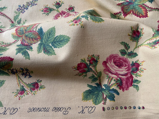 Rare Vintage Handprint Cotton Twill ”French Rose Mousse“