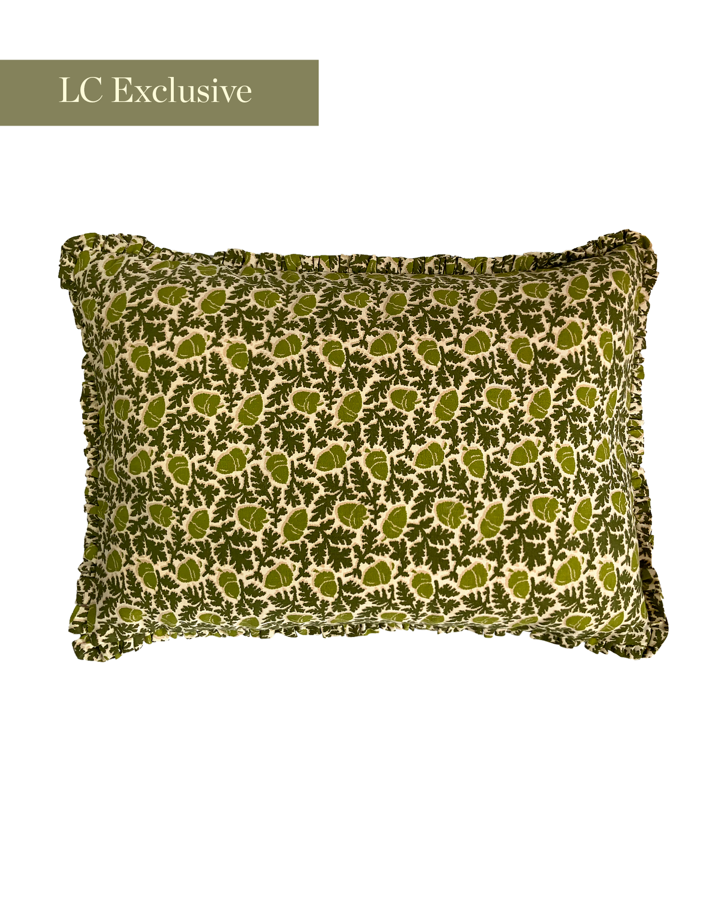 Cushion in “Acorn” Print with Ruffles in green/chartreuse
