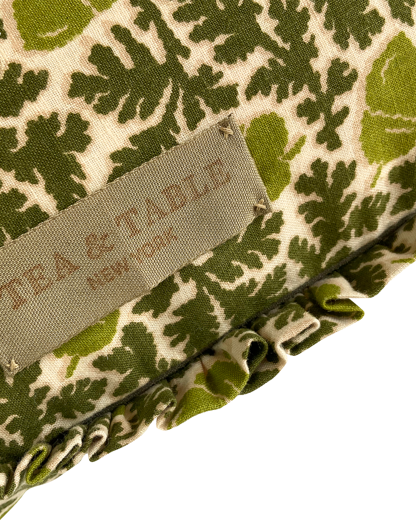 Cushion in “Acorn” Print with Ruffles in green/chartreuse
