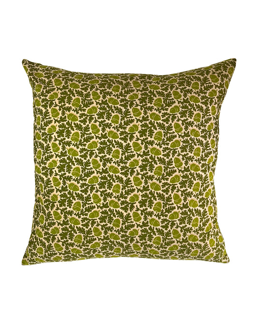 Cushion Cover in “Acorn” Print in green/chartreuse